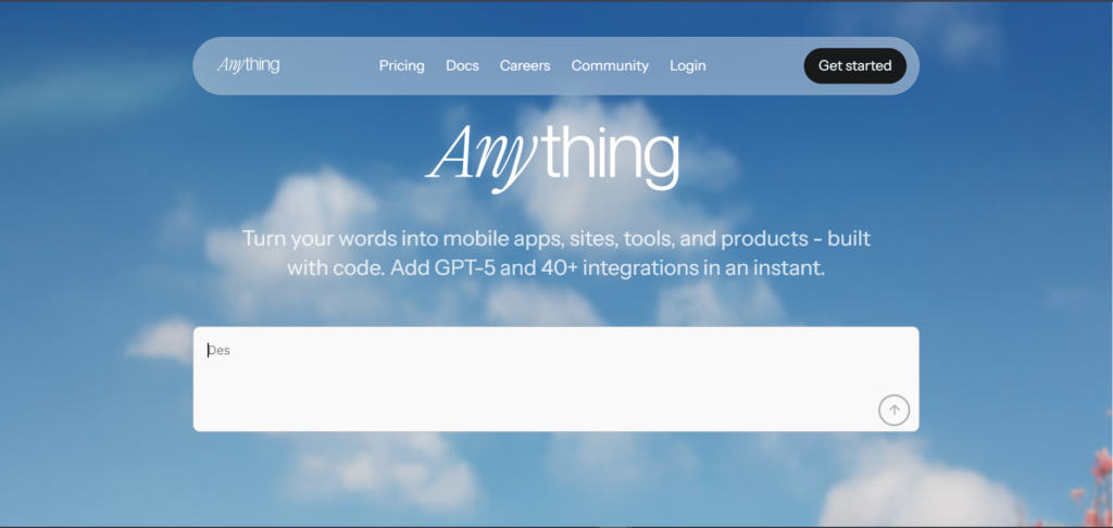 8 best AI-powered platforms for web and app development Anything AI interface AI-powered platform for web and app development